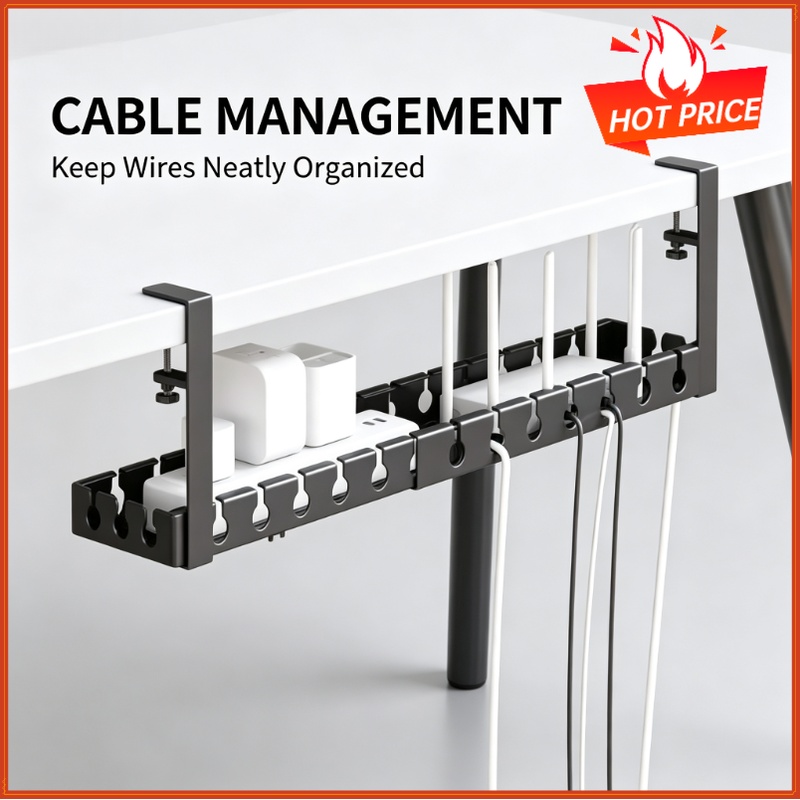 Tech Accessories For Office Desk - Organizzatore Cavi Telescopico Sotto Scrivania, Vassoio
